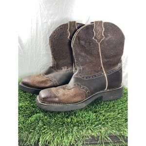 Vintage Justin GYPSY COWBOY SQ TOE BROWN BOOTS SIZE 9 B Shoe#2